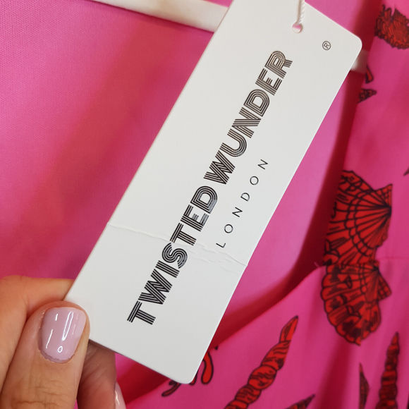 Twisted Wunder Pip Seashell Print Mini Dress UK 22 Pink Chiffon Funky Plus BNWT - Picture 7 of 13